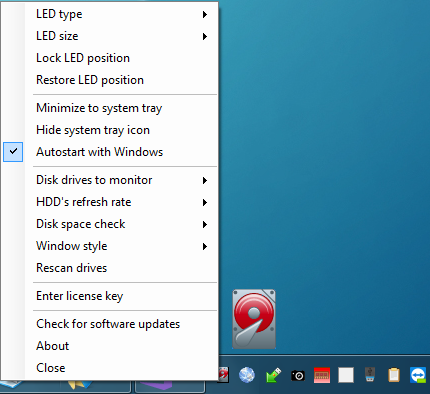 HDD LED Pro configuration menu
