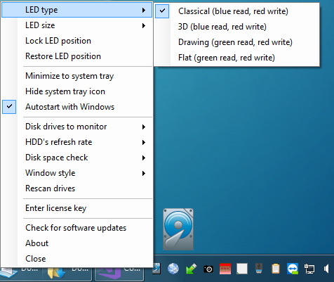 HDD LED Pro LED type menu