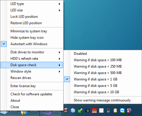 HDD LED Pro disk space check menu